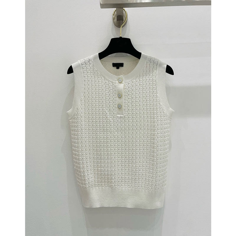 南油高定24秋季新品小香风弹力修身浪纹褶边针织背心上衣