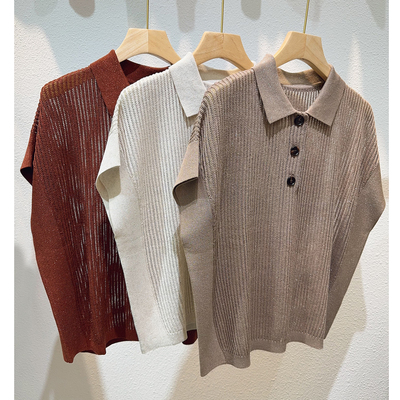 「空气感」真丝亚麻混纺~Polo翻领无袖针织衫上衣女夏季薄款坎肩
