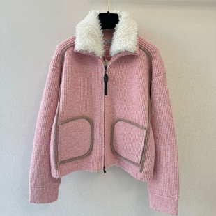 轻奢高阶款【可拆卸羊糕毛翻领】拉链羊绒针织开衫女秋冬毛衣外套