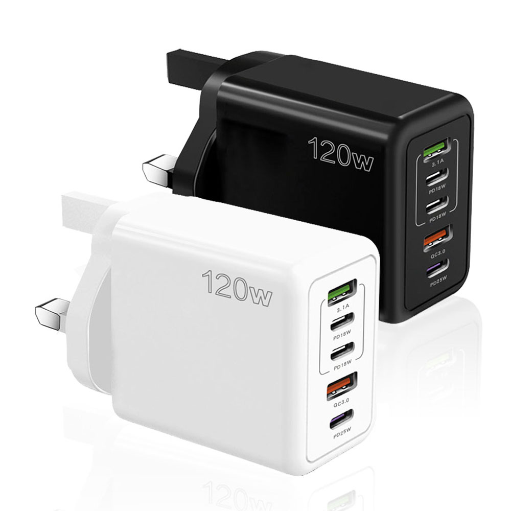 120W多口英规3PD+2USB充电器快充
