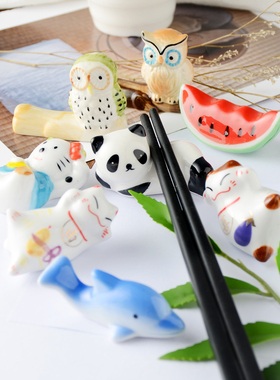 创意招财猫陶瓷筷架勺子架筷子托日式卡通笔架可爱熊猫动物小摆件