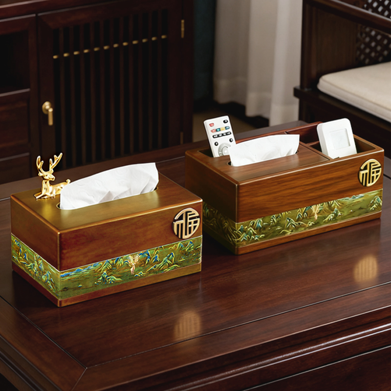 新中式客厅纸巾盒高端客厅茶几收纳轻奢酒店实木摆件高级感抽纸盒