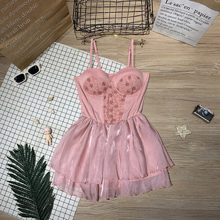 女 连体泳衣泡温泉遮肉显瘦泳装 2023年新爆款 粉色吊带性感钢托裙式