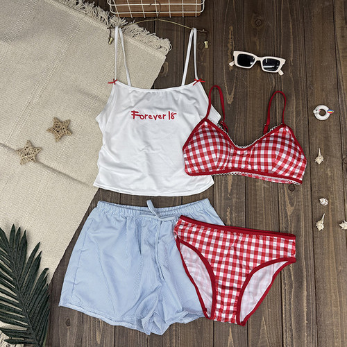 四件套遮肚学生少女可爱日系泳衣