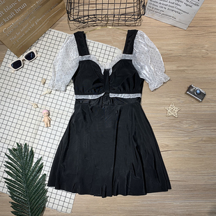 2023夏新款 波点泳衣遮肚显瘦保守女保守泡温泉连体平角游泳衣女