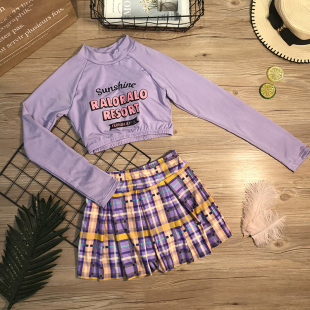 仙女范韩国ins网红款 防晒保守显瘦遮肚温泉度假分体泳衣女 长袖