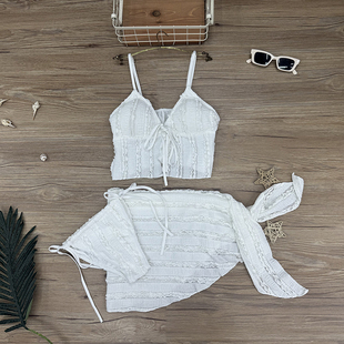 2025新款 性感小胸聚拢度假温泉bikini 纯欲风三件套泳衣女分体式