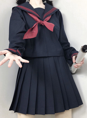 中牌制服馆 赤三本白三本中间服夏服黑色浓绀色水手服jk裙基础款