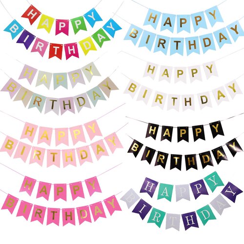 烫金生日快乐鱼尾旗HappyBbirthday字母拉旗生日派对装饰拉花横幅