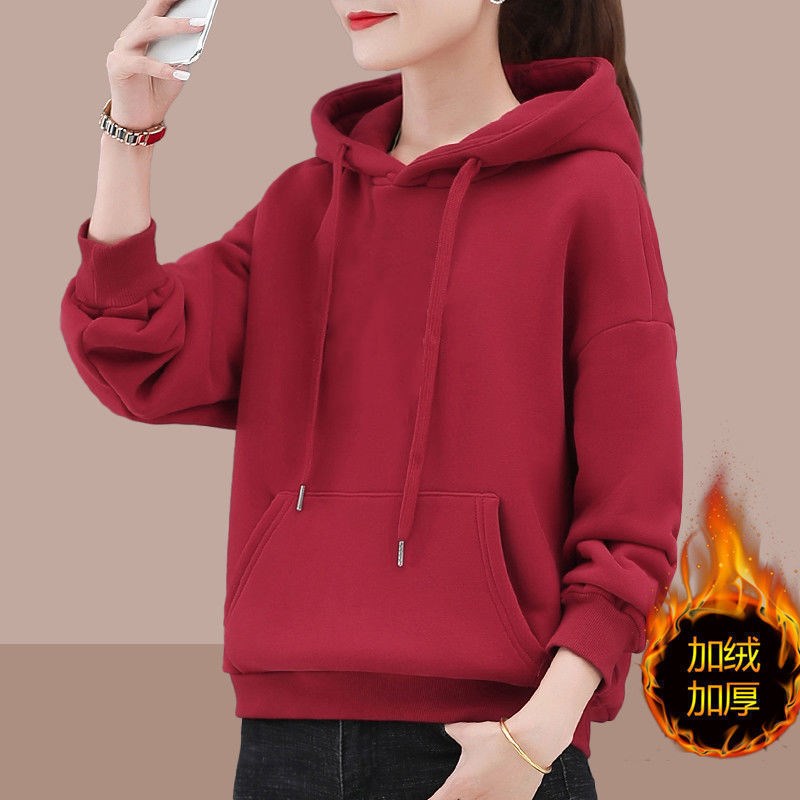 加绒加厚卫衣女保暖衫连帽