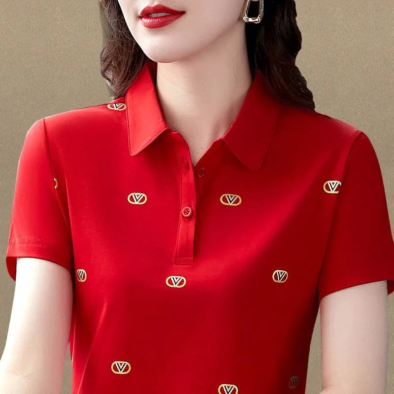 翻领polo衫妈妈装休闲t恤女