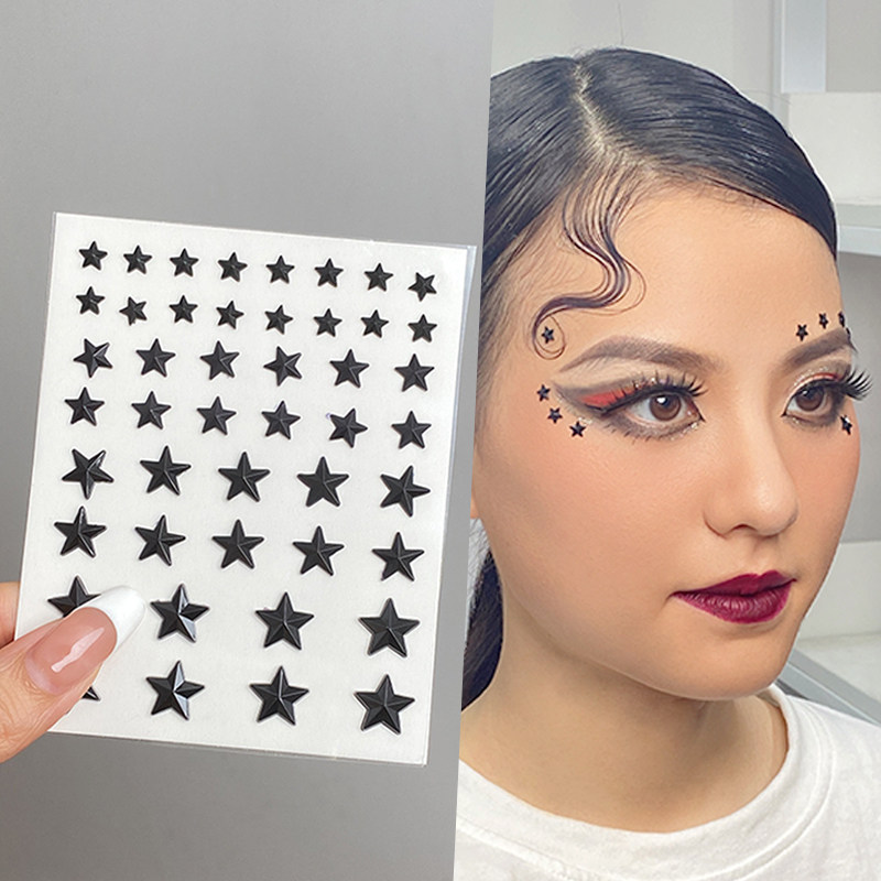 星星贴脸黑色五角星脸部饰品舞台化妆贴钻拉丁街舞面部眼妆小钻石