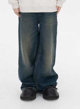 KKKVIBE复古水洗宽松牛仔裤vintage美式阔腿休闲直筒裤子男女