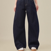 原色丹宁直筒阔腿休闲裤 KKKVIBE美式 宽松深蓝弯刀牛仔裤 子女男