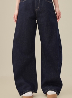KKKVIBE美式宽松深蓝弯刀牛仔裤原色丹宁直筒阔腿休闲裤子女男