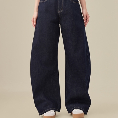 KKKVIBE美式宽松深蓝弯刀牛仔裤原色丹宁直筒阔腿休闲裤子女男