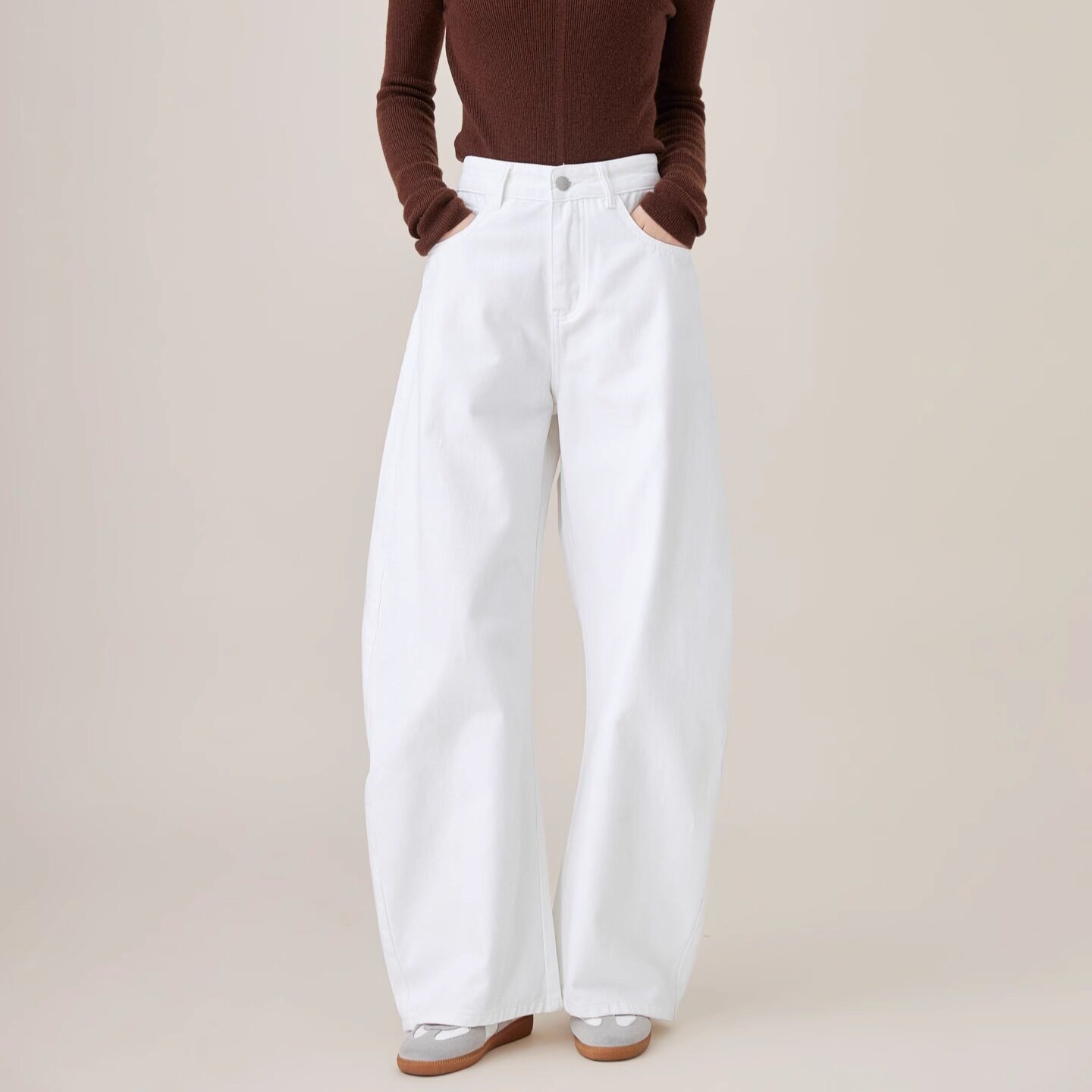 KKKVIBE美式宽松复古弯刀牛仔裤白色直筒阔腿休闲裤子女男