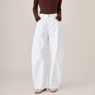 KKKVIBE美式宽松复古弯刀牛仔裤白色直筒阔腿休闲裤子女男