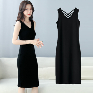 黑色吊带裙长款女春季2026年新款修身大码内搭性感背心打底连衣裙