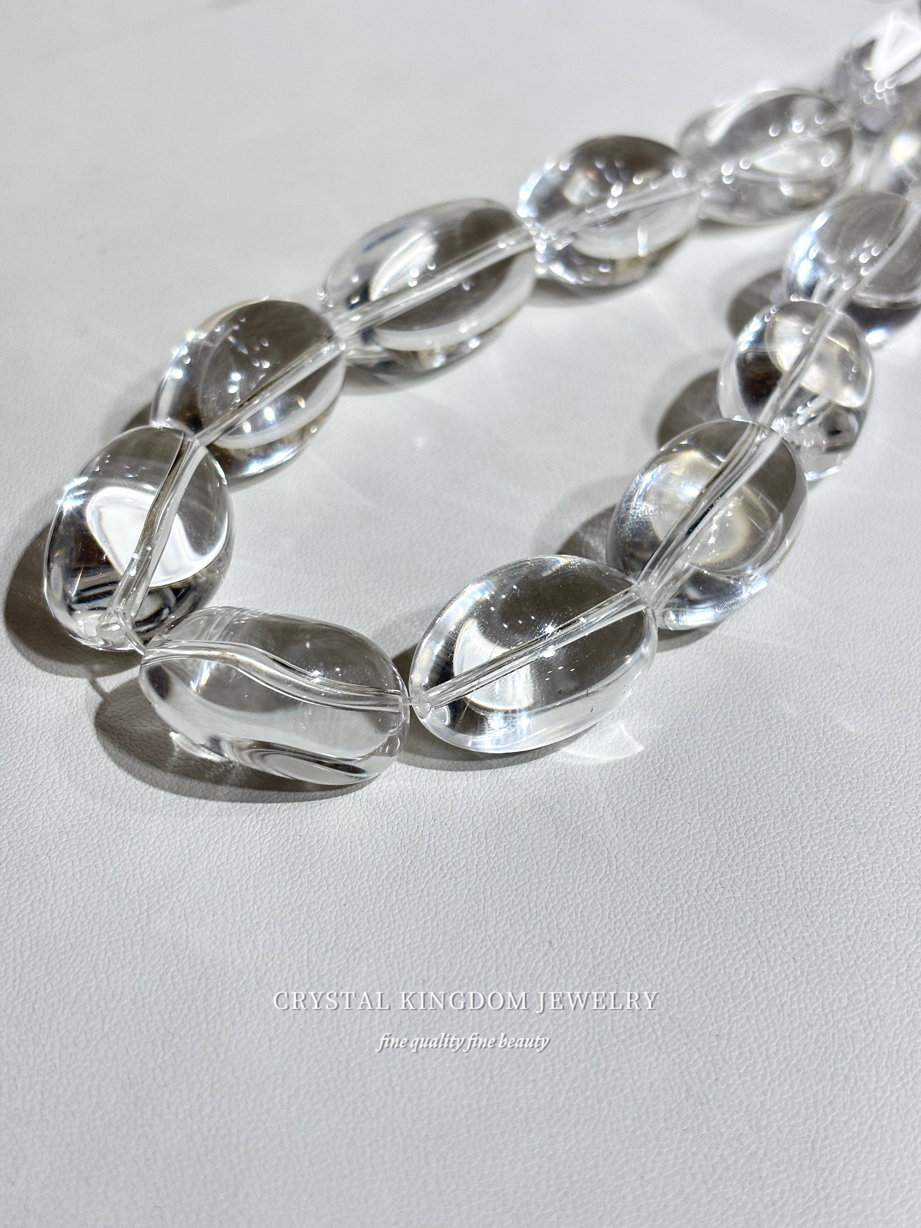 天然净体白水晶大蛋面糖豆串珠半成品水晶散珠diy家居饰品配件