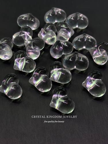 天然白水晶屁桃爱心干净体单珠散珠手链配珠原创项链配珠diy配件