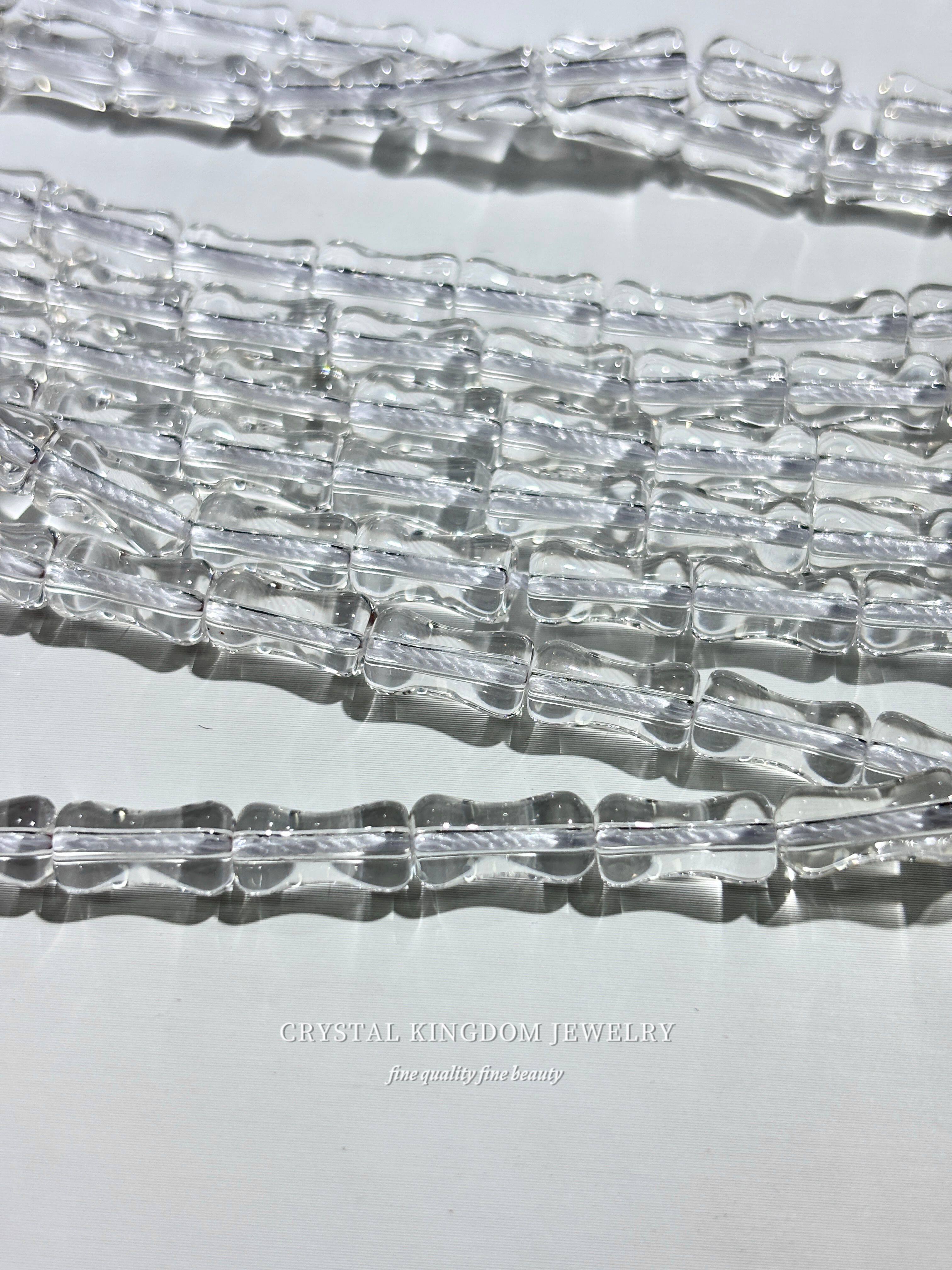 天然净体白水晶竹节小骨头半成品散珠单珠diy串珠项链手工配件
