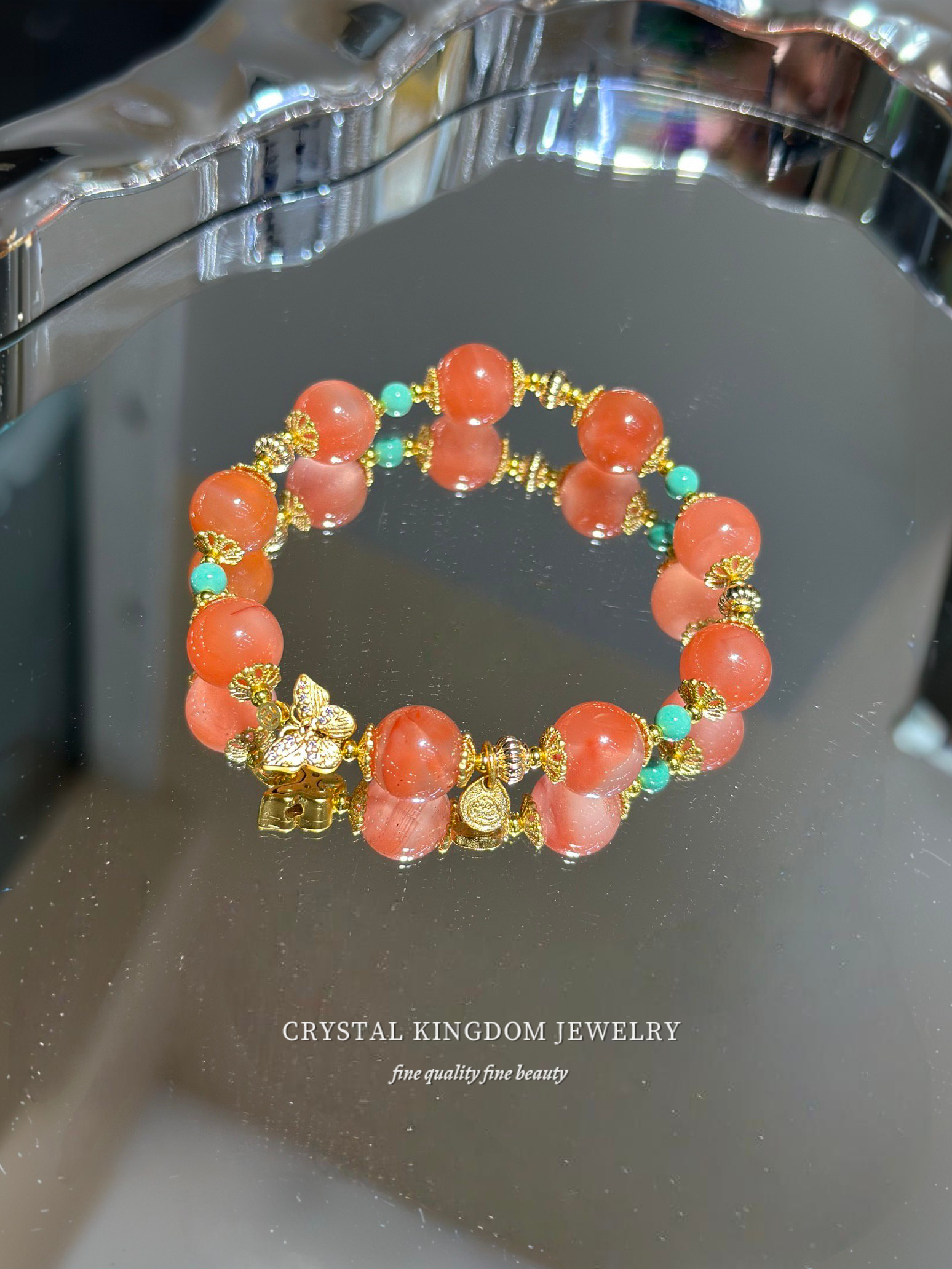 天然樱桃红南红玛瑙手串圆珠手链高档文玩手链松石本命年红色礼物