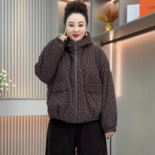 冬季新款加绒加厚连帽棉衣女士时尚宽松百搭条绒碎花棉服短款外套