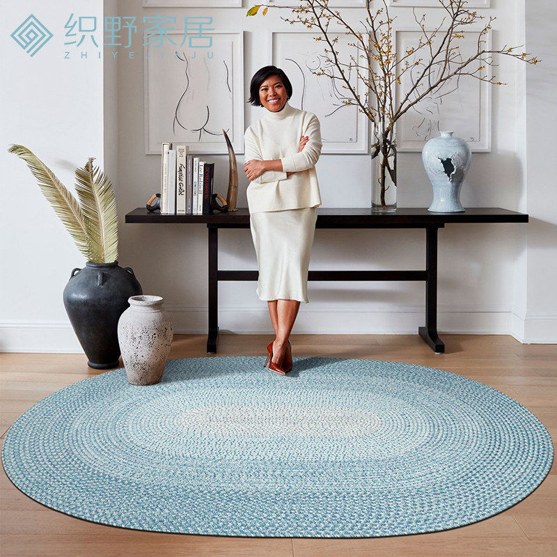 手工编织地毯客厅茶几垫家用卧室床边毯椭圆现代简约户外地垫定制