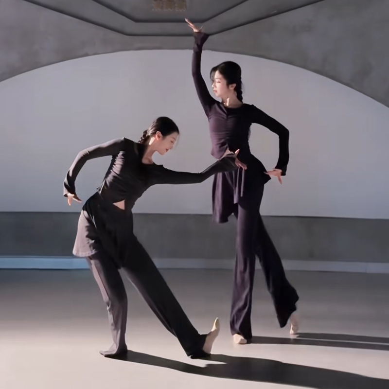 现代舞修身微喇叭裤遮臀假两件屁帘裙裤古典舞练功裤跳舞形体套装