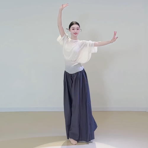 前后两穿古典舞上衣女宽松蝙蝠袖收腰罩衫中国舞身韵练功服上衣