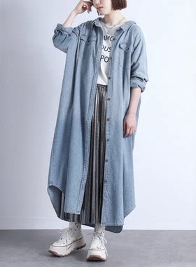 日本显瘦牛仔长衬衣风衣连衣裙