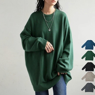 2026日系新款 女 宽松剪裁慵懒简约优雅宽松圆领套头针织衫