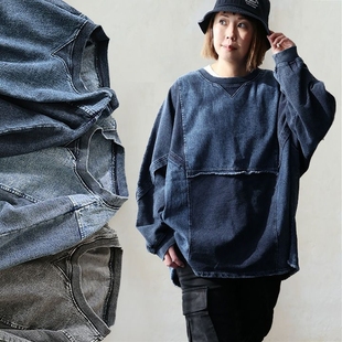 全棉卫衣 圆领风长袖 怀旧重磅水洗2026春夏日本贵牌显瘦阔版 蝙蝠袖