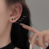 Z小姐925纯银黑色光珠耳钉2025年新款 潮养耳洞睡觉不用摘情侣耳饰