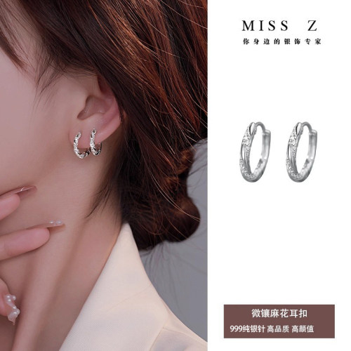 Z小姐999纯银针微镶麻花耳扣女