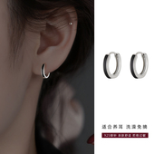潮耳圈 女小众设计感耳钉2024年新款 Z小姐 黑色素圈小耳扣耳钉夏季