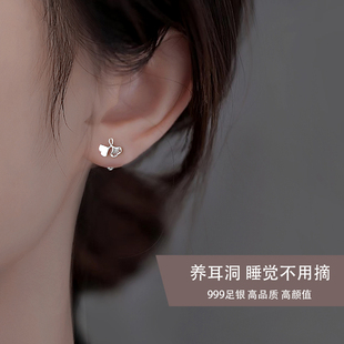 Z小姐999纯银银杏叶耳钉女士养耳洞睡觉免摘耳环2025新款 耳饰 爆款