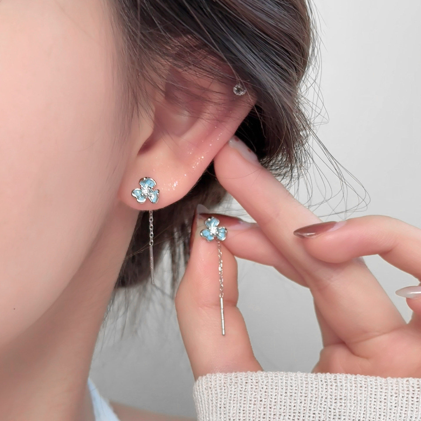 Z小姐999银蓝色鸢尾花流苏耳线女小众气质高级感耳钉2026新款耳饰,饰品/流行首饰/时尚饰品新,耳线,淘宝优惠券,粉丝福利购,淘宝优惠卷