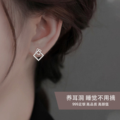 Z小姐999纯银几何方块耳钉女养耳洞耳环2025新款 爆款 小众设计耳饰