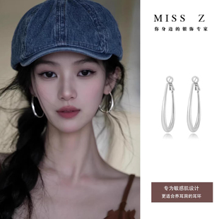 Z小姐 轻奢气质方圆脸耳圈耳饰 925纯银水滴素圈耳环女2025新款