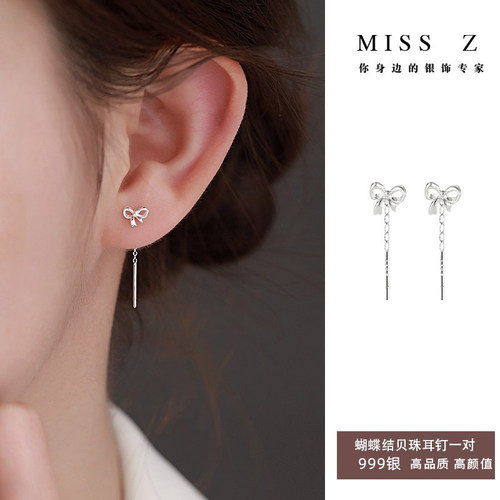 Z小姐999银蝴蝶结流苏耳线女