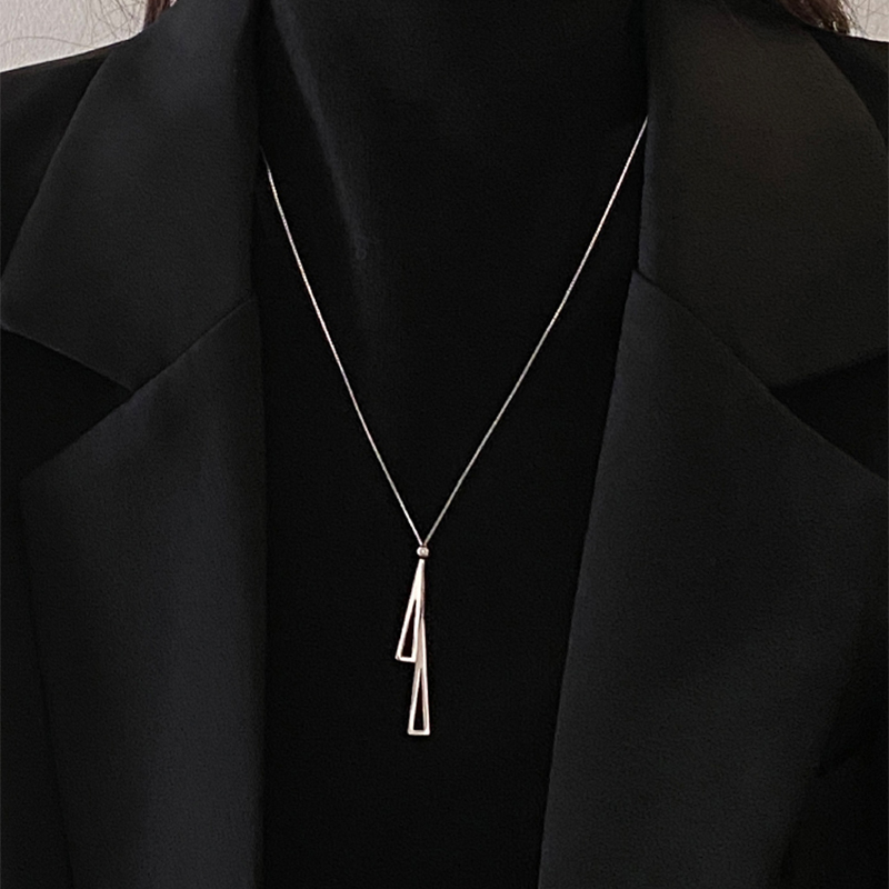 Z小姐925纯银女倒三角毛衣项链