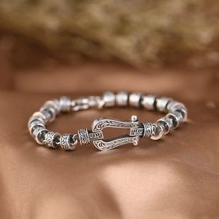 S925纯银古巴手链男时尚潮人银手串情人节送老公男生朋友生日礼物