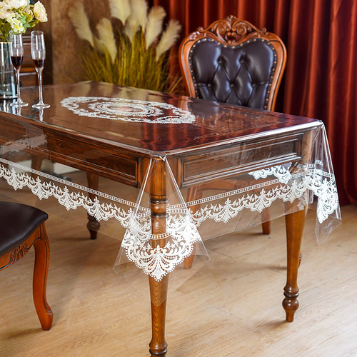 法式透明印花PVC下垂桌布
