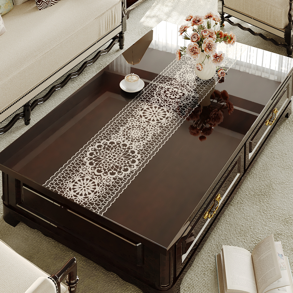 简约防水防油pvc茶几垫蕾丝印花