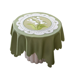 法式小圆桌桌布奶油风客厅家用装饰圆形茶几台布高级感刺绣圆桌垫