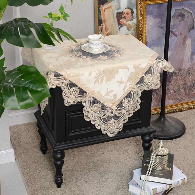 泰绣蕾丝提花多用盖巾