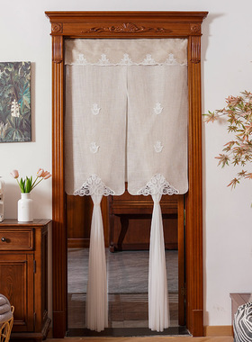 麻布门帘家用免打孔挂帘布艺刺绣装饰帘遮挡帘卧室卫生间厨房帘子