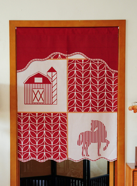 美式轻奢门帘半帘红色马年免打孔隐私隔断帘子高级感卫生间遮挡帘